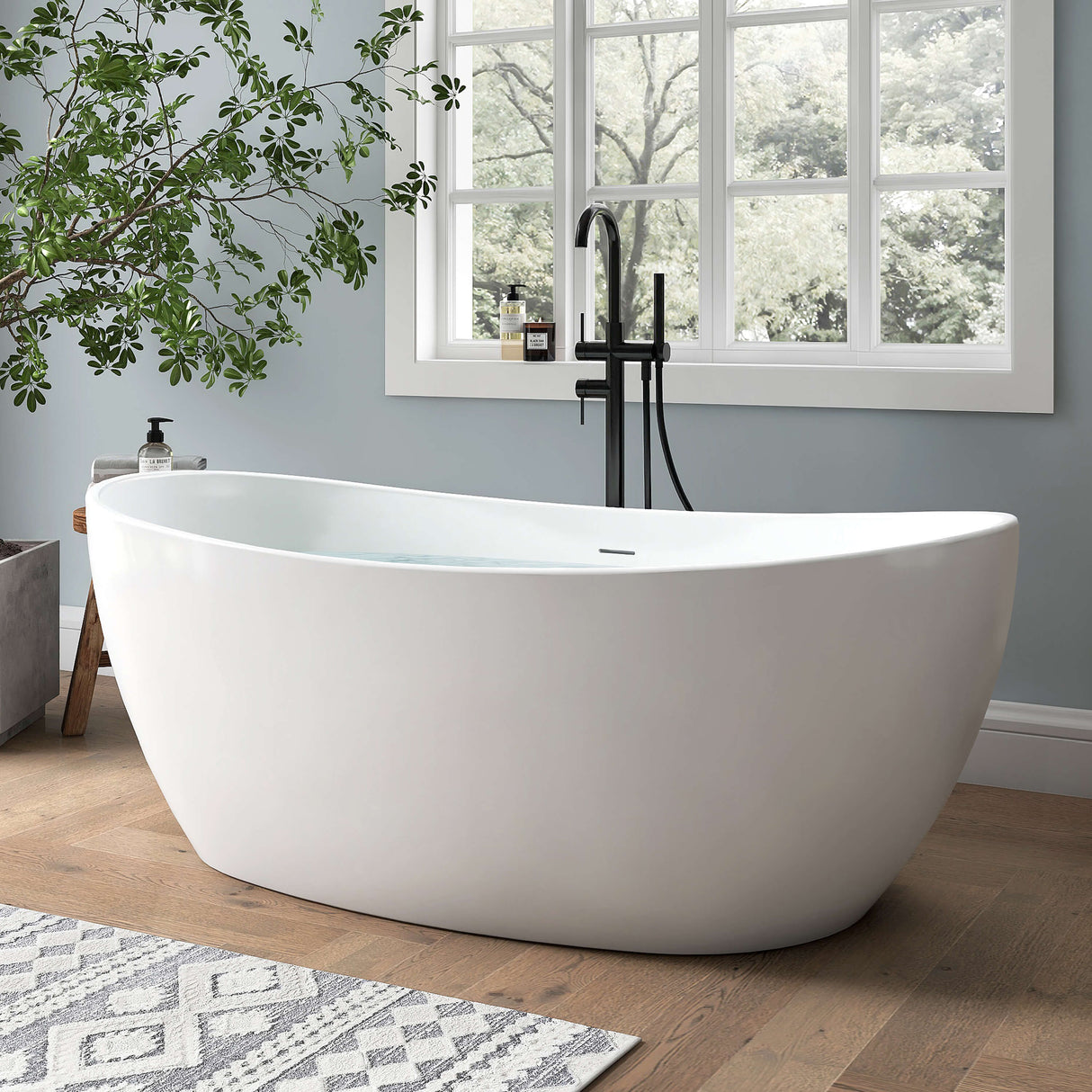 New England Home Goods Sinai 60" Freestanding Tub in White - Stone Resin Solid Surface