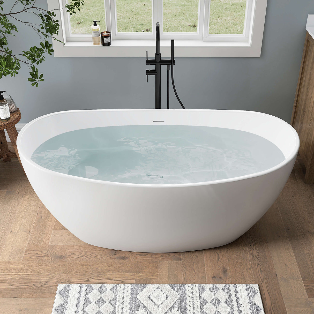 New England Home Goods Sinai 60" Freestanding Tub in White - Stone Resin Solid Surface