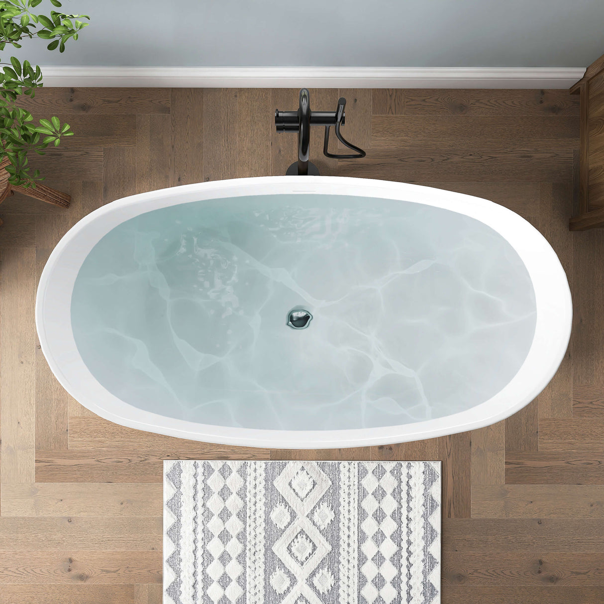 New England Home Goods Sinai 60" Freestanding Tub in White - Stone Resin Solid Surface