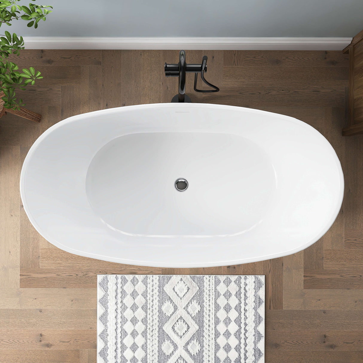 New England Home Goods Sinai 60" Freestanding Tub in White - Stone Resin Solid Surface