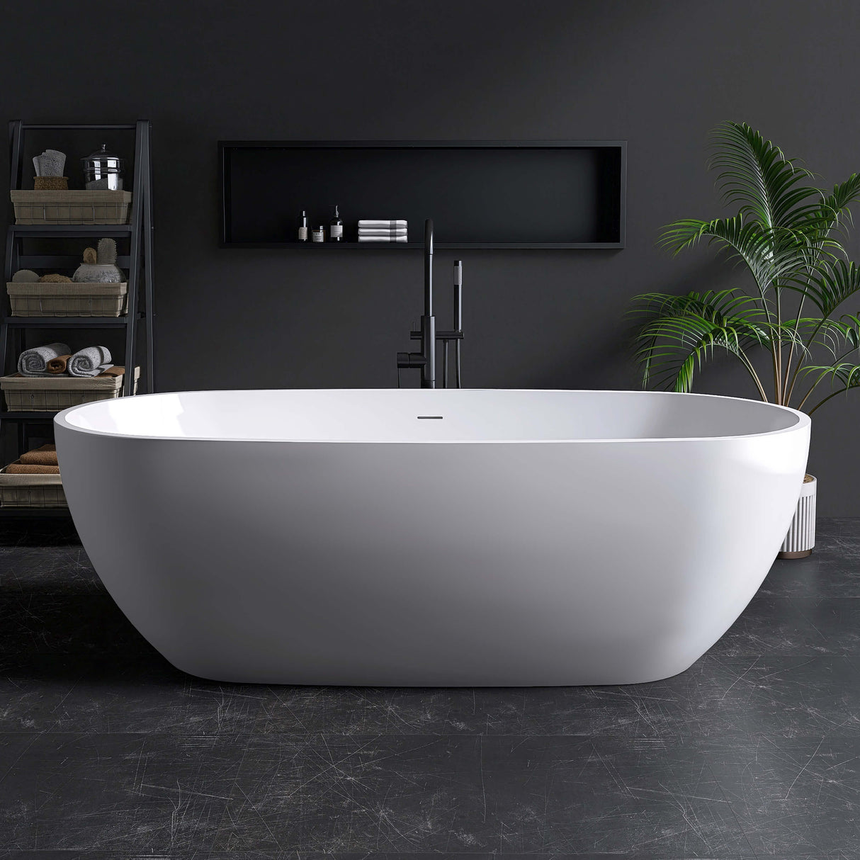 New England Home Goods Ararat 71" Freestanding Tub in White - Stone Resin Solid Surface