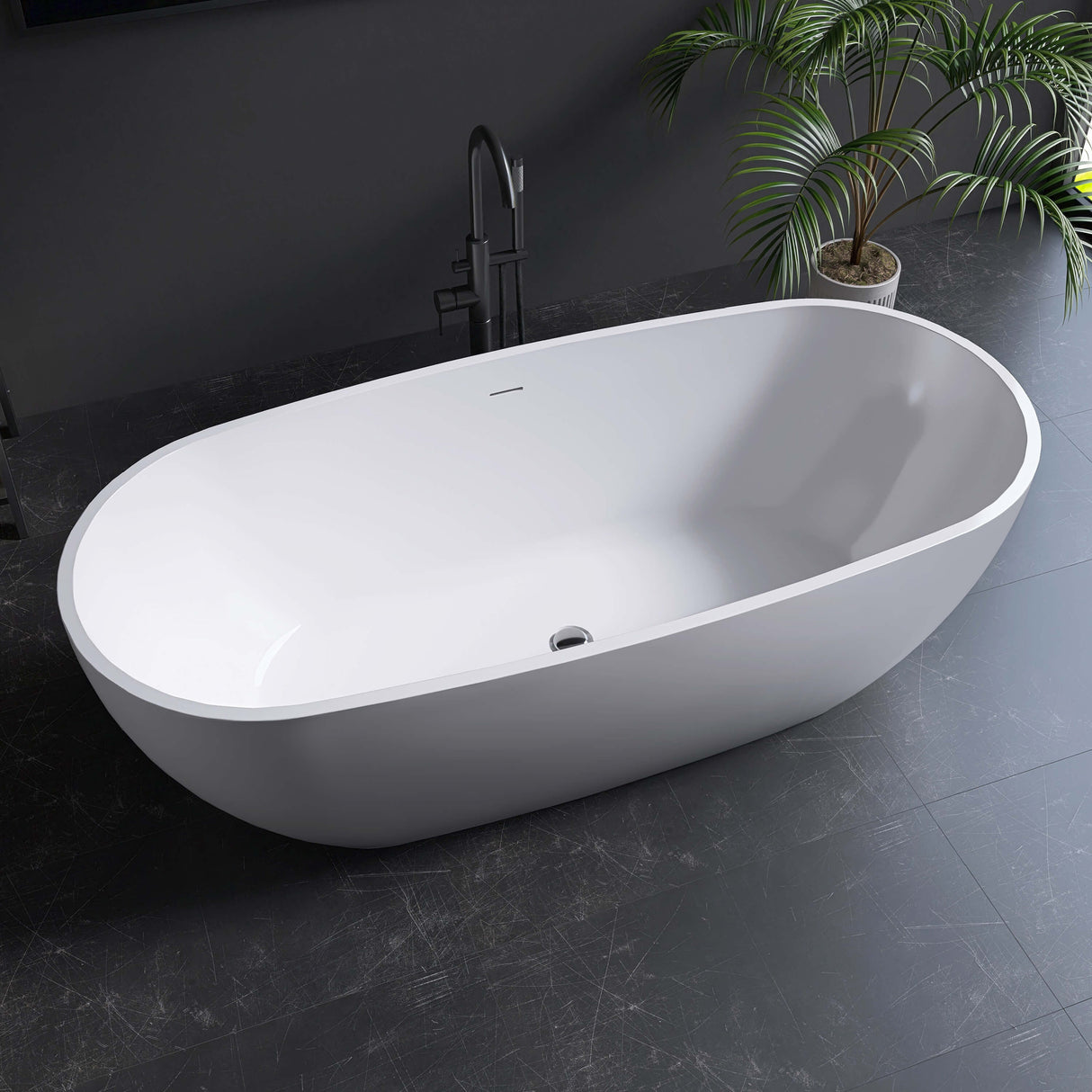 New England Home Goods Ararat 71" Freestanding Tub in White - Stone Resin Solid Surface