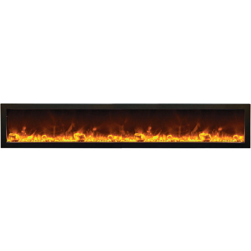 Amantii BI-50-SLIM-OD Panorama Slim Full View Smart Electric  - 50" Indoor /Outdoor WiFi Enabled Fireplace, featuring a MultiFunction Remote, Multi Speed Flame Motor, Glass Media & a Black Trim