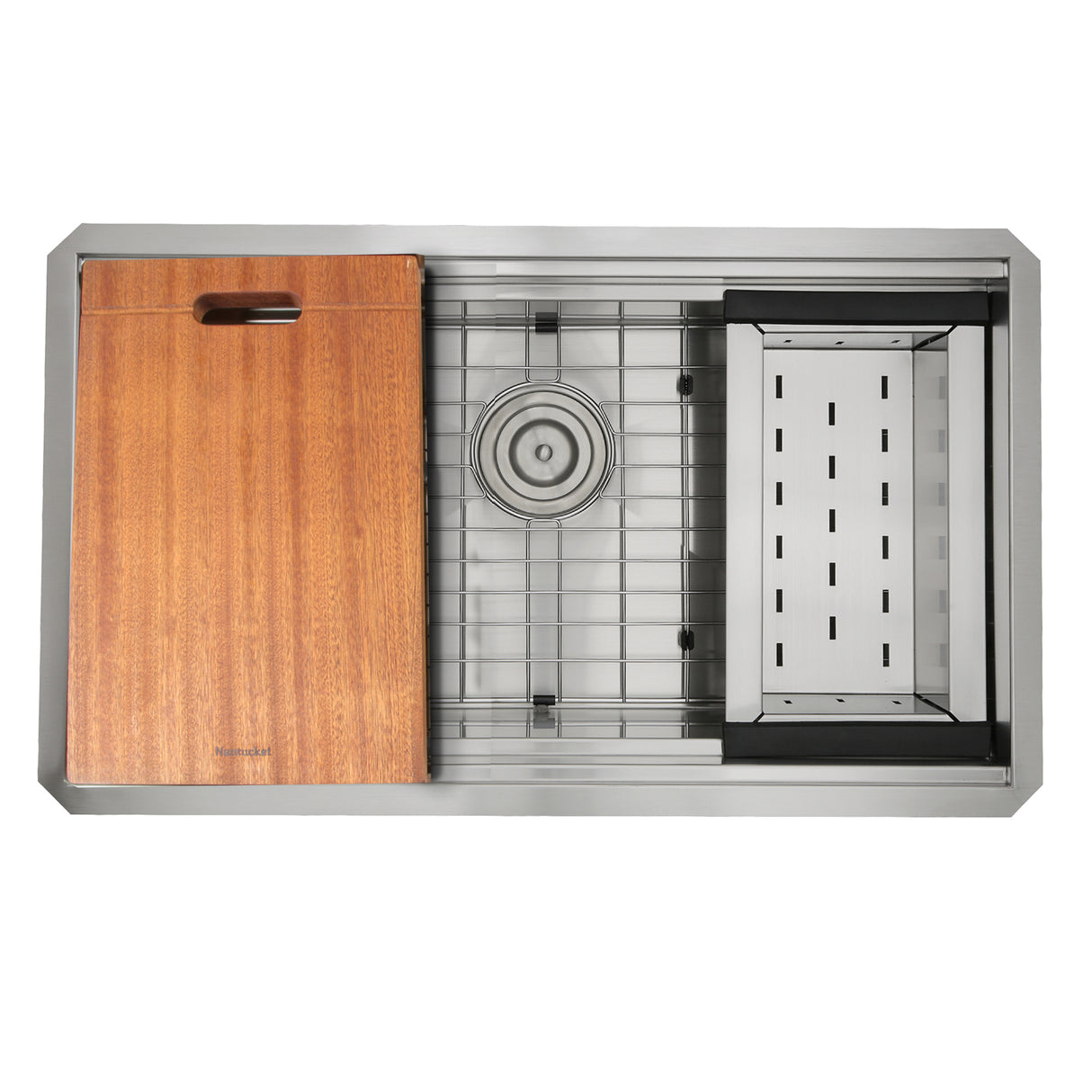 Nantucket Sinks' ZR-PS-3018-16 - 30 Inch Pro Series Large Rectangle Single Bowl Undermount Stainless Steel Kitchen Sink, With Included Grid, Colander And Cutting Board