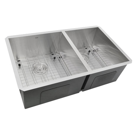 Nantucket Sinks' ZR3219-OS-16 - 32 Inch Pro Series 55/45 Offset Double bowl Undermount Zero Radius Stainless Steel Kitchen Sink