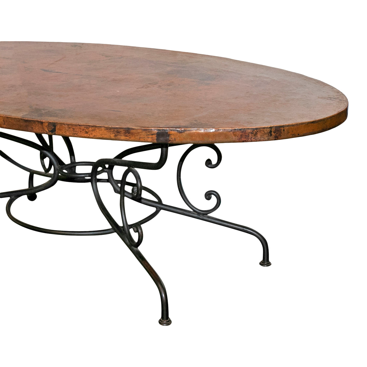 Arhaus 77" Dining Table With Hammered Copper Top and Iron Arabesque Base