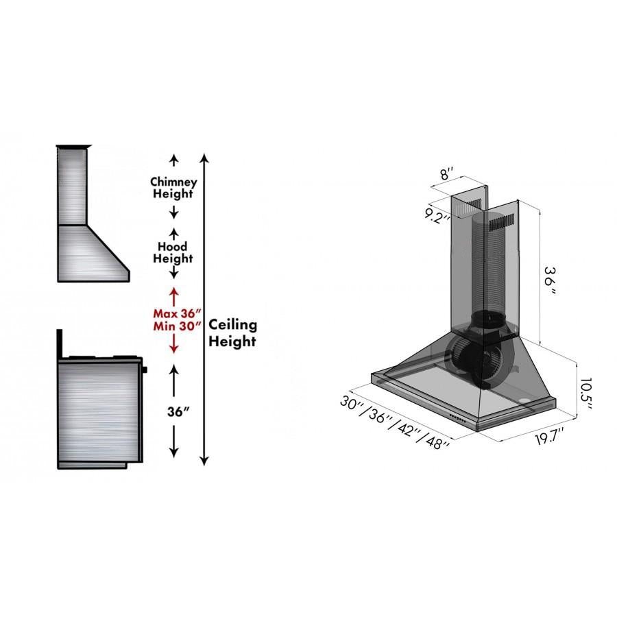 ZLINE Convertible Designer Series Fingerprint Resistant Stainless Steel Wall Mount Range Hood (8KBS)
