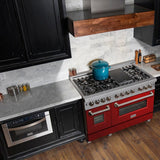 ZLINE 48 in. 6.0 cu. ft. Dual Fuel Range with Gas Stove and Electric Oven in Fingerprint Resistant Stainless Steel and Red Gloss Doors (RAS-RG-48)