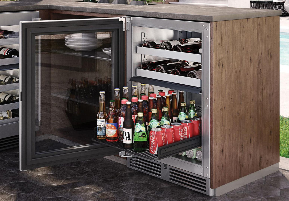 Perlick 24" Signature Series Outdoor Built-In Glass Door Beverage Center with 5 cu. ft. Capacity Dual Zone in Stainless Steel (HP24CM-4-3)