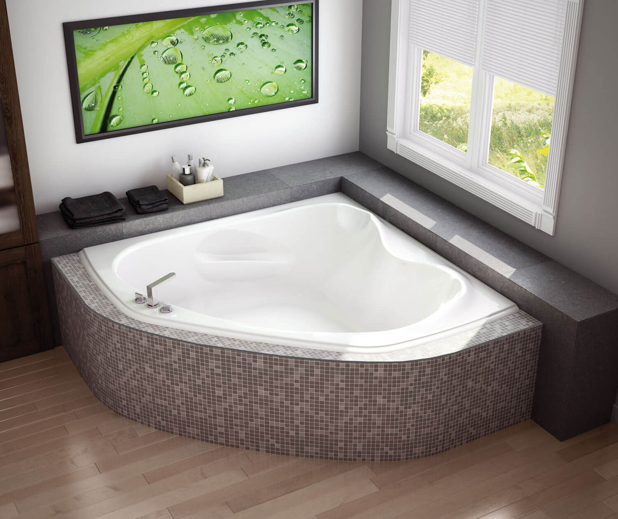MAAX 105680-109-001-000 Murmur 5555 Acrylic Corner Center Drain Combined Hydrosens & Aerosens Bathtub in White