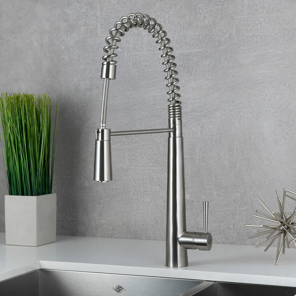DAX Stainless Steel Single Handle Pull Down Kitchen Faucet, Brushed Stainless Steel DAX-001-03