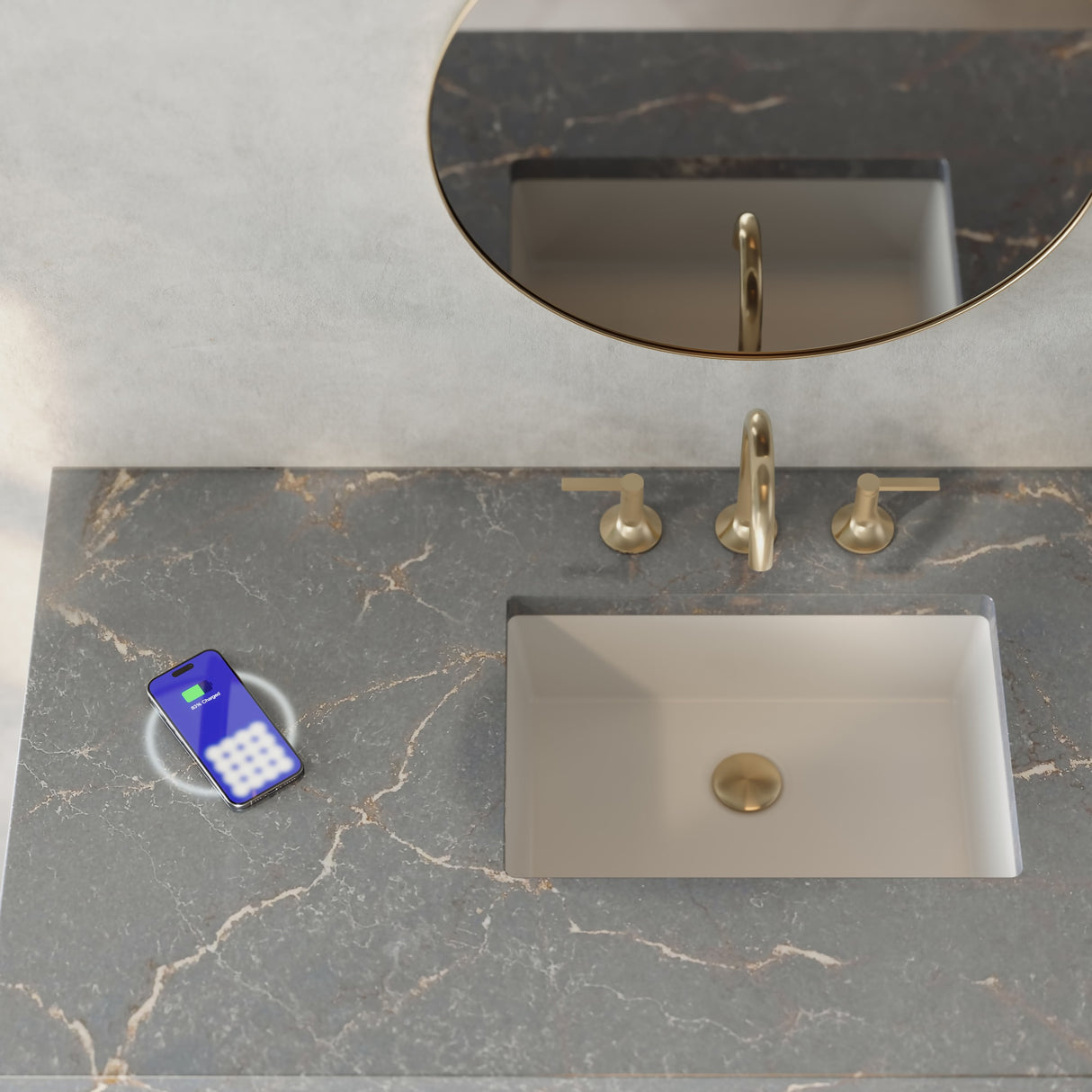 Lorelai 48" Single Vanity, Black Onyx w/ 3 CM Parisien Bleu Silestone Top w/FreePower Wireless Charger