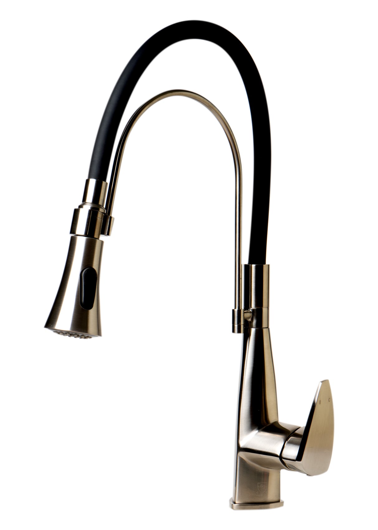 Brushed Nickel Kitchen Faucet with Black Rubber Stem