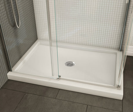 MAAX 410003-542-001-000 B3Round 4836 Acrylic Corner Left Shower Base in White with Anti-slip Bottom with Center Drain