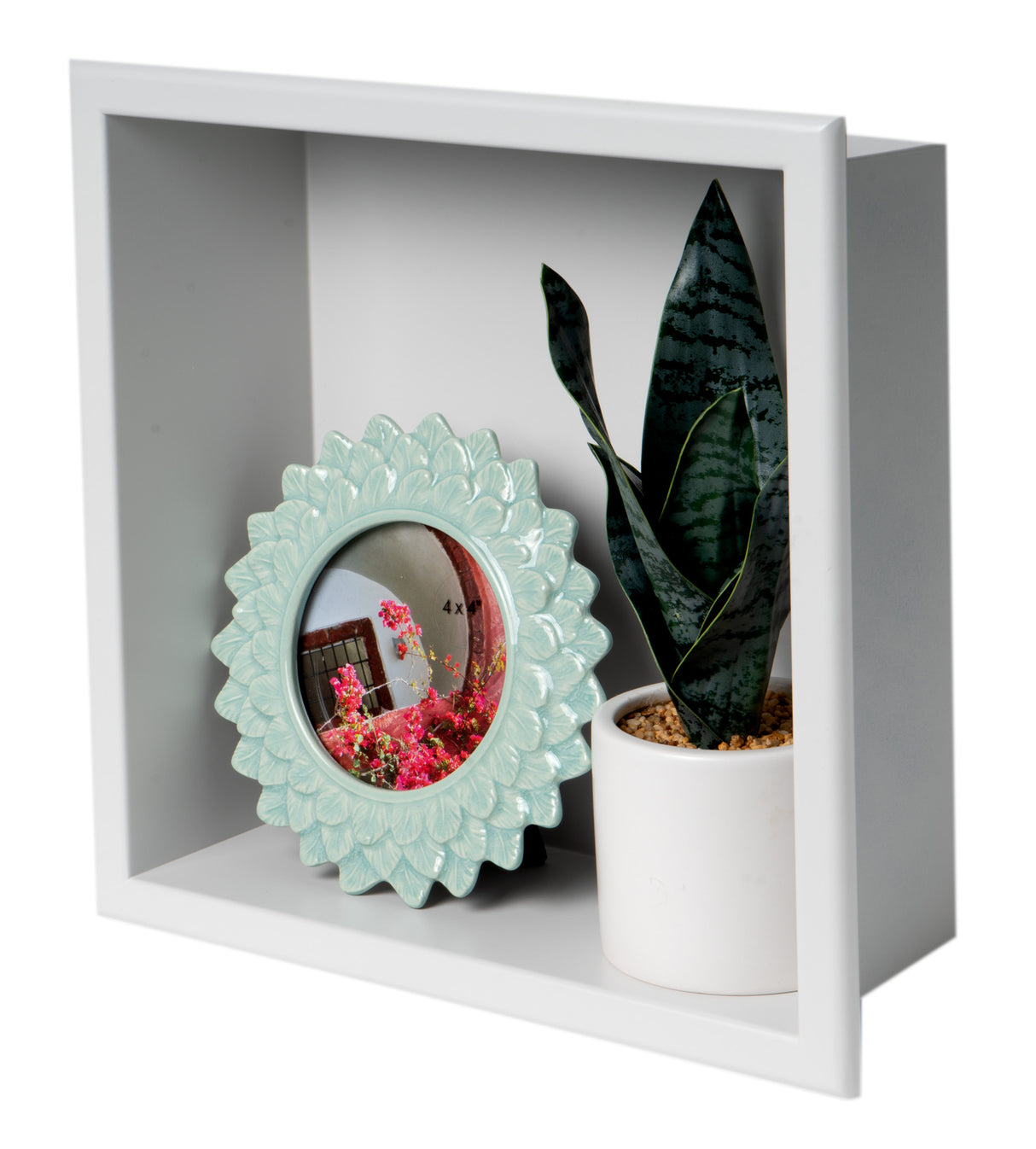 ALFI brand 12" x 12" White Matte Stainless Steel Square Single Shelf Bath Shower Niche