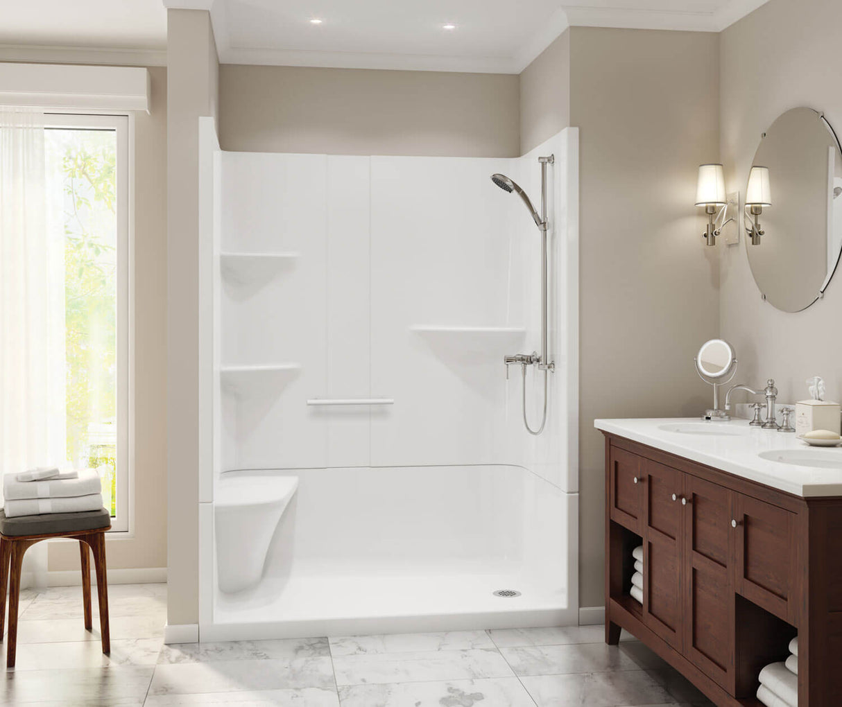 MAAX 105921-SNL-000-001 Camelia SH-6034 Acrylic Alcove Left-Hand Drain Two-Piece Shower in White