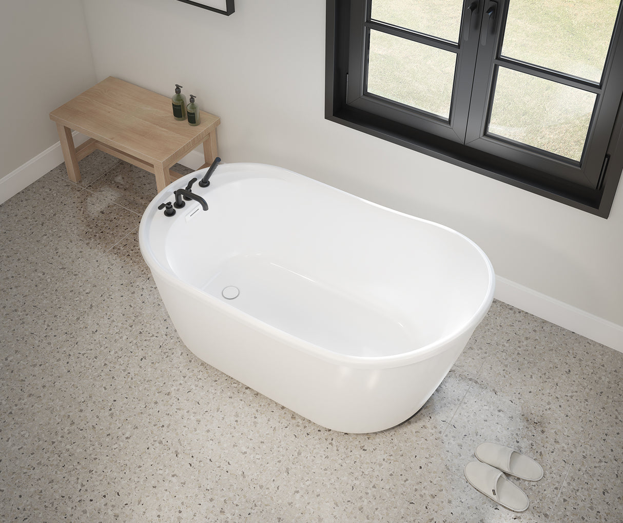 MAAX 106997-000-002-100 Finlay 58 x 32 AcrylX Freestanding End Drain Bathtub in White with White Skirt