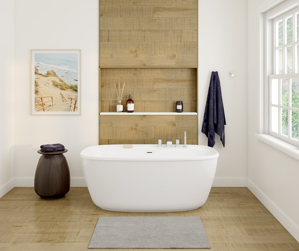 MAAX 106841-000-002-000 Odetta 58 x 32 AcrylX Freestanding Center Drain Bathtub in White with White Skirt