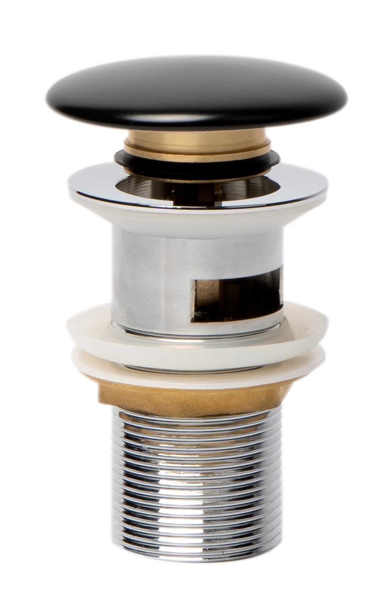 ALFI brand AB8056-BM Black Matte Ceramic Mushroom Top Pop Up Drain for Sinks with Overflow