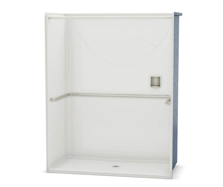 Aker OPS-6030-RS AcrylX Alcove Center Drain One-Piece Shower in White - ADA U-Bar