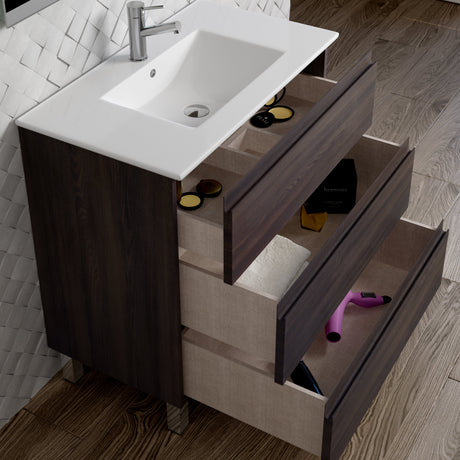 DAX Costa Engineered Wood Vanity Cabinet with Onix Porcelain Basin, 32", Wenge DAX-COS013213-ONX