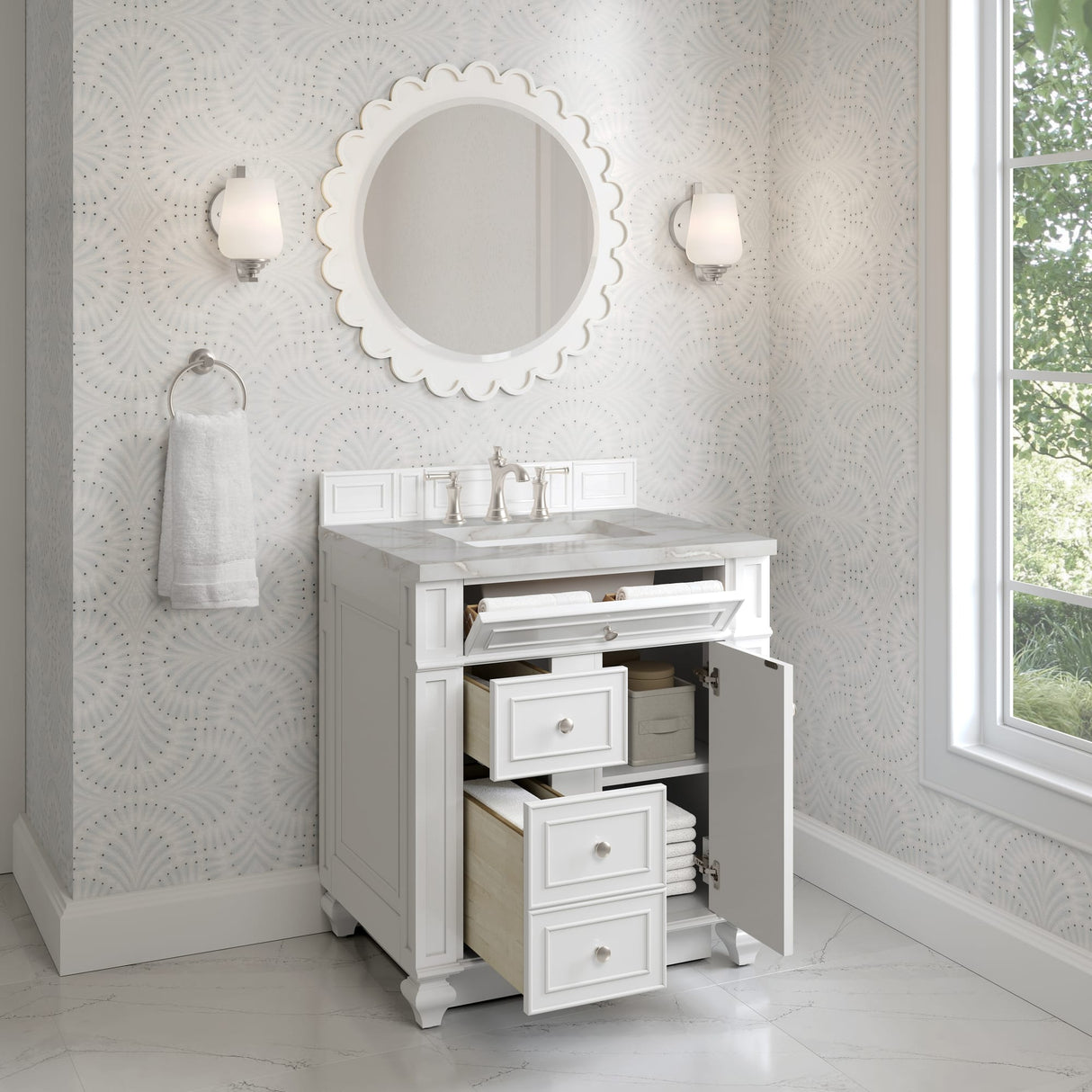 Bristol 30" Single Vanity, Bright White w/ 3 CM Victorian Silver Silestone Top