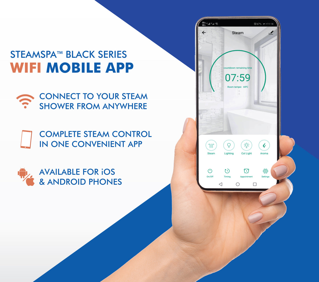 Black Series Wifi and Bluetooth 21kW QuickStart Steam Bath Generator Package in Matte Black BKT2100MK-A