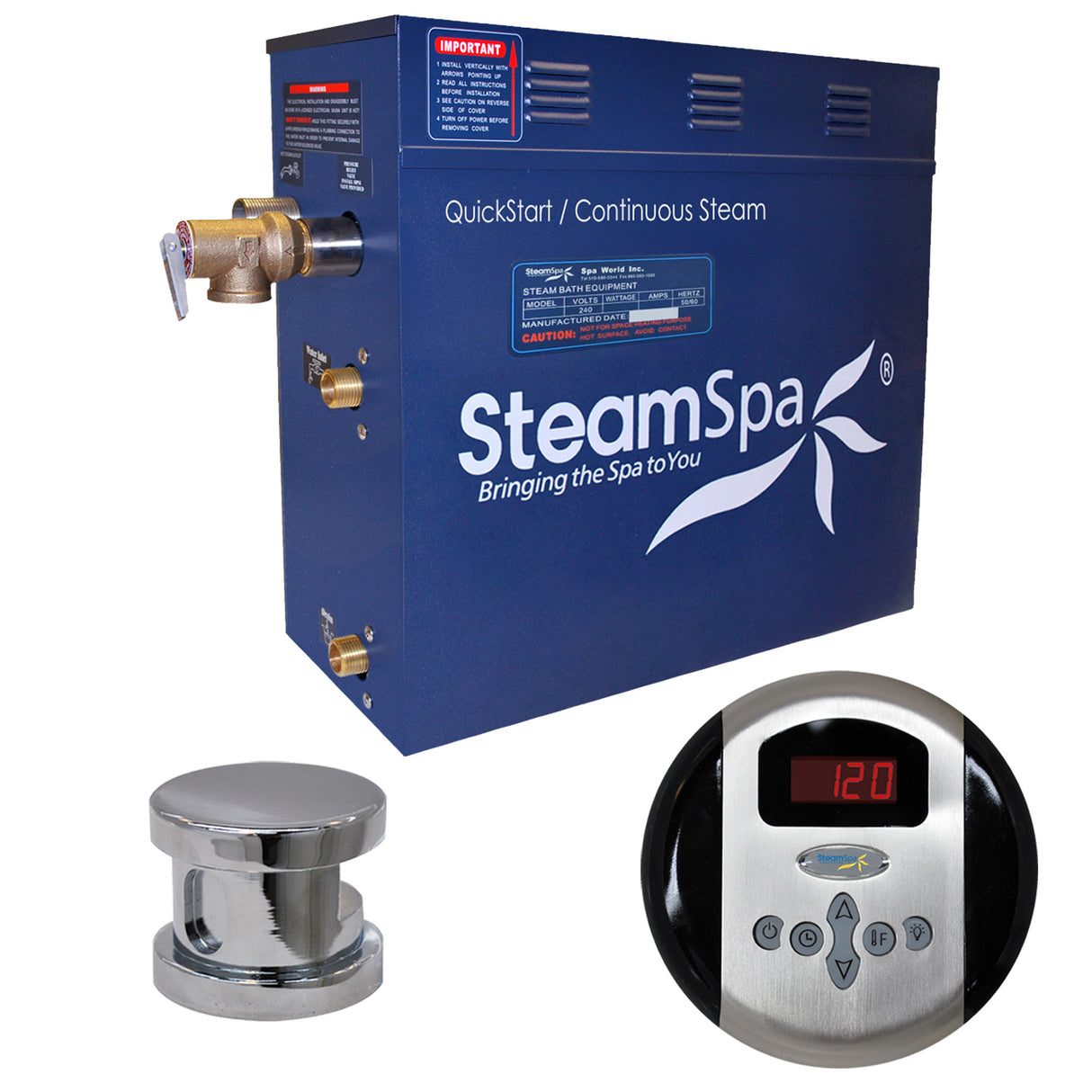 SteamSpa Oasis 4.5 KW QuickStart Acu-Steam Bath Generator Package in Polished Chrome OA450CH