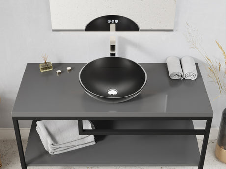 ANZZI LS-AZ905MB Amalfi Round Glass Vessel Bathroom Sink with Matte Black Finish