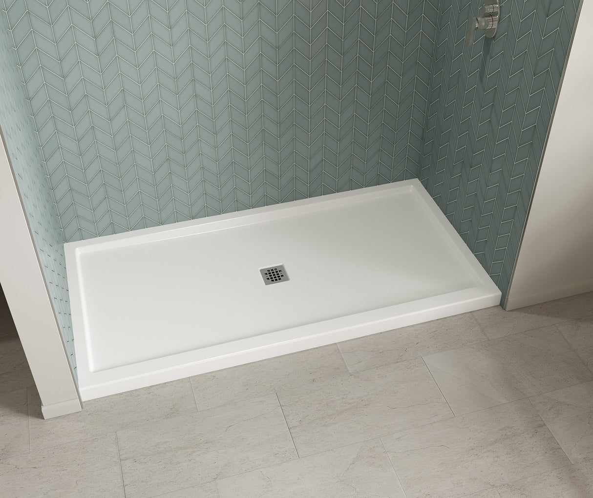 MAAX 420042-501-001-000 B3Square 7236 Acrylic Alcove Shower Base in White with Center Drain