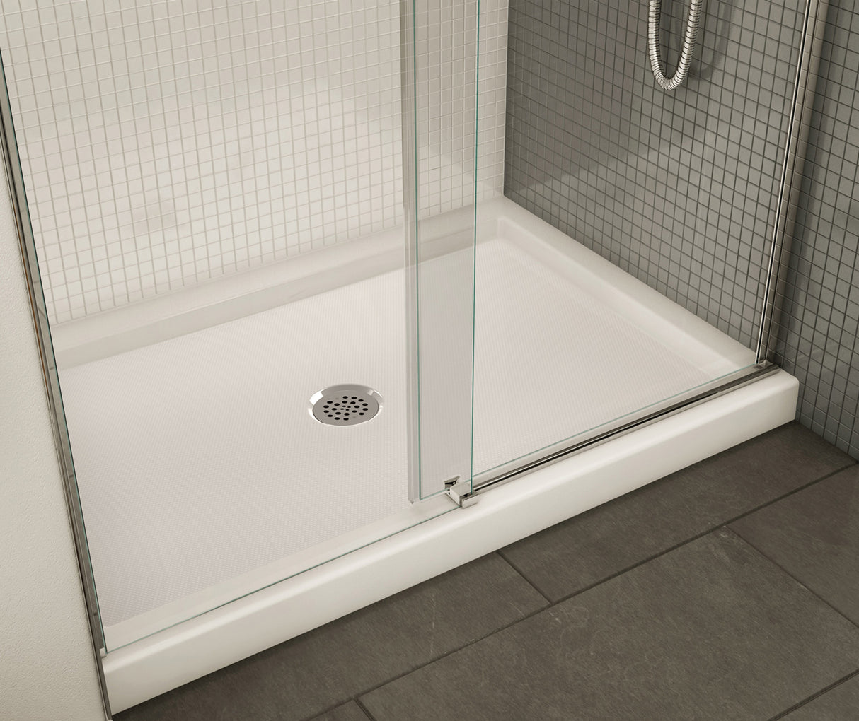 MAAX 410003-541-001-000 B3Round 4836 Acrylic Alcove Shower Base in White with Anti-slip Bottom with Center Drain