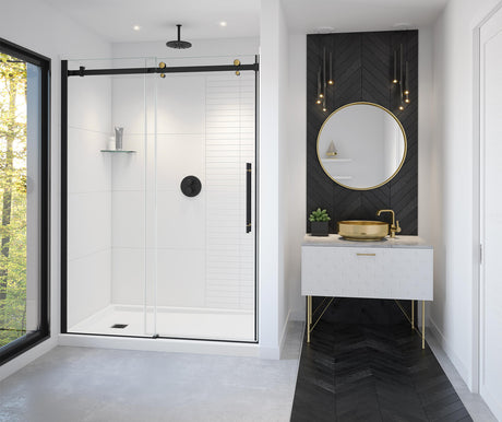 MAAX 138470-900-380-000 Vela 56 ½-59 x 78 ¾ in. 8mm Sliding Shower Door for Alcove Installation with Clear glass in Matte Black and Brushed Gold