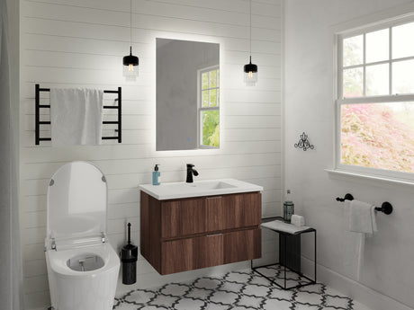 ANZZI VT-MR3CT30-DB 30 in W x 20 in H x 18 in D Bath Vanity in Dark Brown with Cultured Marble Vanity Top in White with White Basin & Mirror