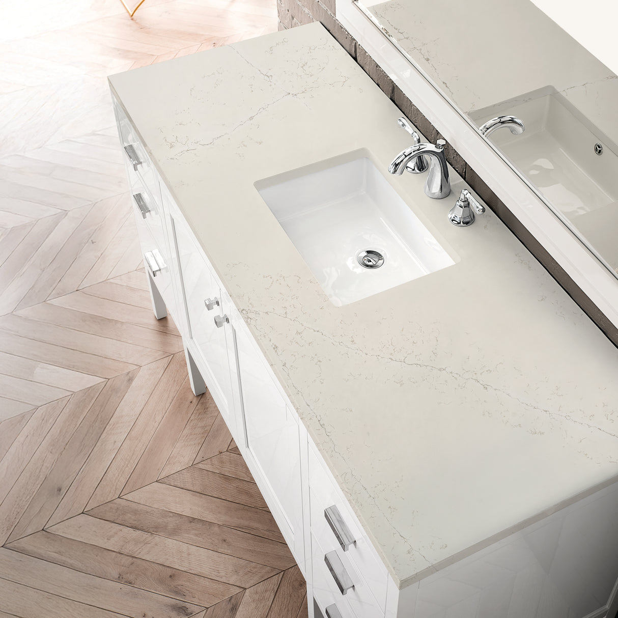 Addison 60" Single Vanity, Glossy White, w/ 3 CM Siberian Silestone Top