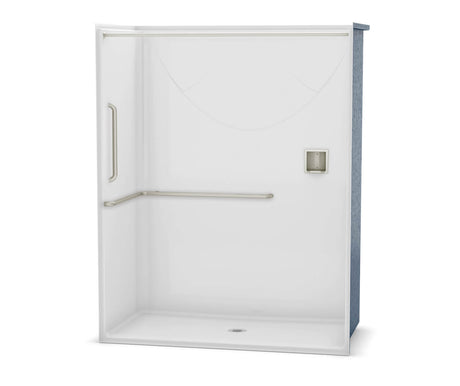 Aker OPS-6030 AcrylX Alcove Center Drain One-Piece Shower in White - ANSI Grab Bar