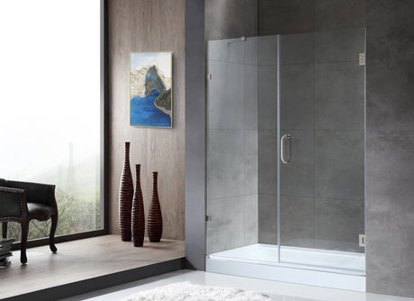 ANZZI SD-AZ8073-01BN Makata Series 60 in. by 72 in. Frameless Hinged Alcove Shower Door in Brushed Nickel with Handle