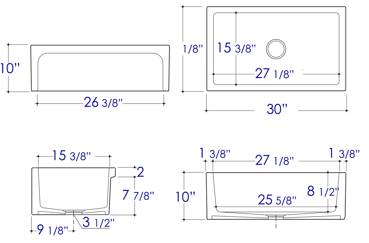ALFI brand AB3018ARCH-W  30" White Arched Apron Thick Wall Fireclay Single Bowl Farm Sink