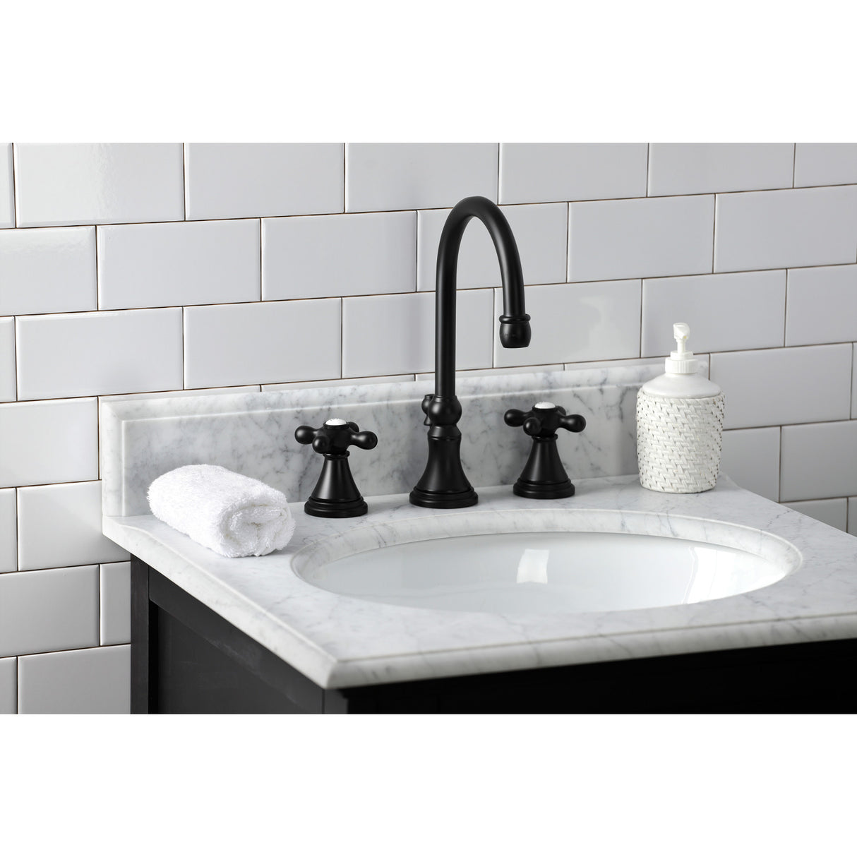 Kingston Brass KS2980AX Governor Widespread Bathroom Faucet with Brass Pop-Up, Matte Black