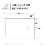 ANZZI SB-AZ04RD Tier 36 x 60  in. Right Drain Single Threshold Shower Base in White