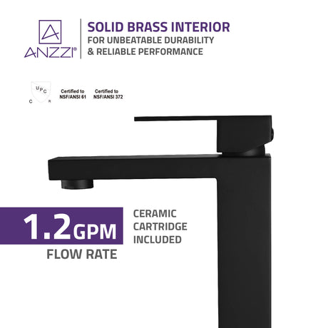ANZZI L-AZ096MB Enti Series Single Hole Single-Handle Vessel Bathroom Faucet in Matte Black