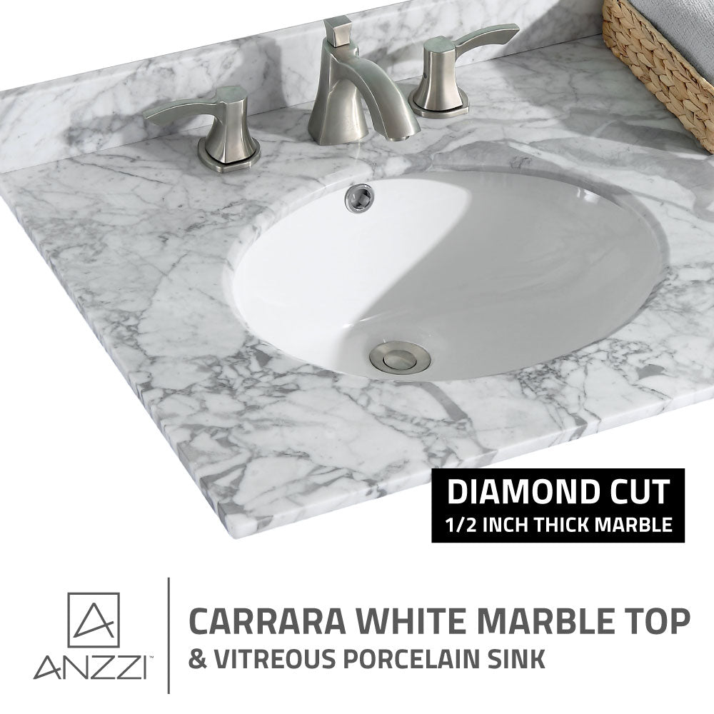 ANZZI VT-MRCT0036-BK Chateau 36 in. W x 22 in. D Bathroom Bath Vanity Set in Black with Carrara Marble Top with White Sink