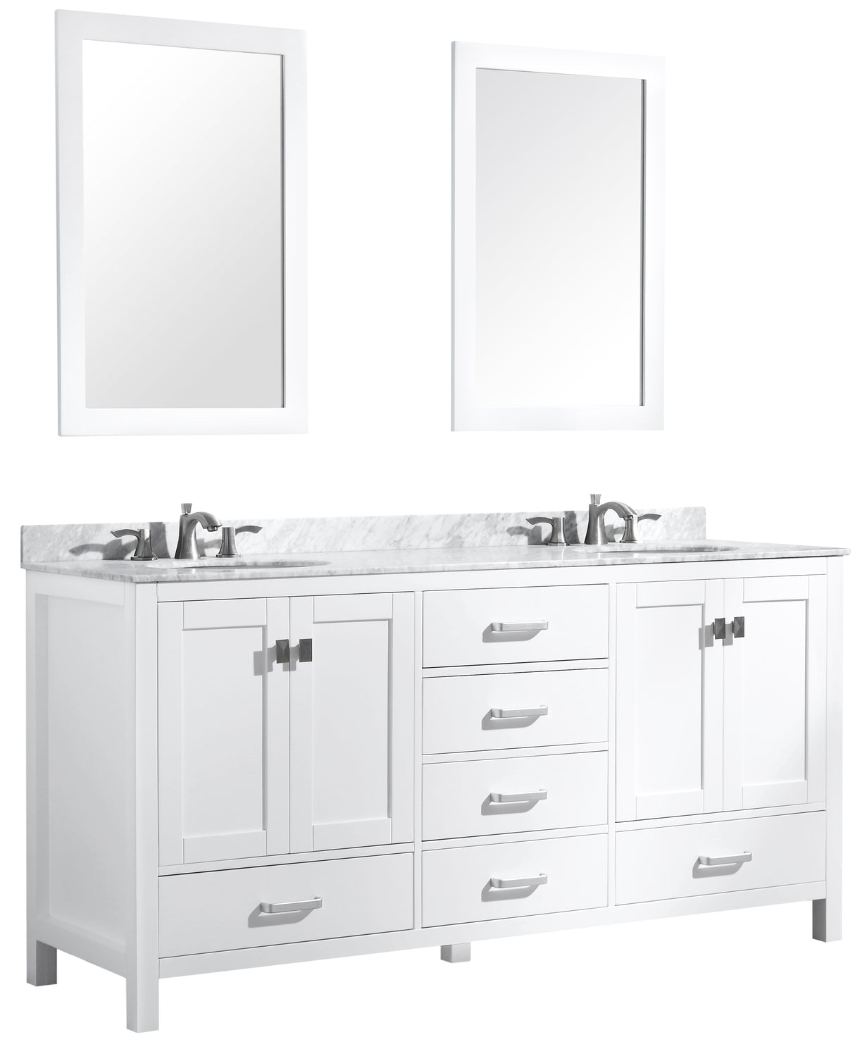 ANZZI VT-MRCT0072-WH Chateau 72 in. W x 22 in. D Bathroom Bath Vanity Set in White with Carrara Marble Top with White Sink