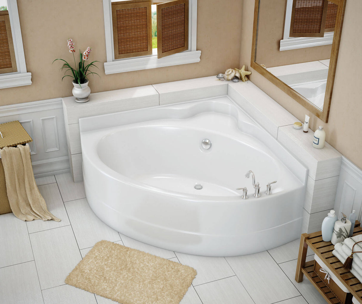 MAAX 140111-003-002 VO5050 5 FT AcrylX Corner Center Drain Whirlpool Bathtub in White