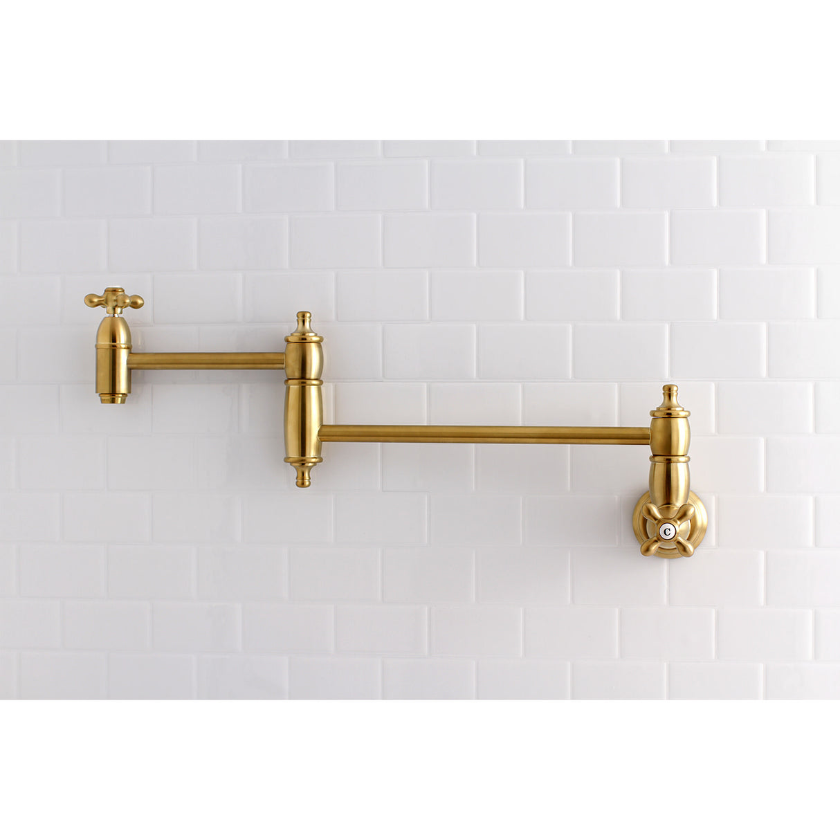 Kingston Brass KS3107AX Restoration Wall Mount Pot Filler Kitchen Faucet, Brushed Brass