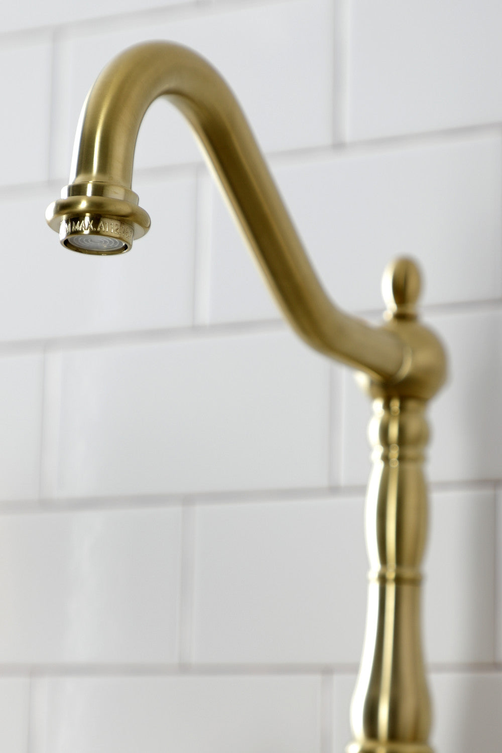 Kingston Brass KS7757TXBS French Country Bridge Kitchen Faucet with Brass Sprayer, Brushed Brass