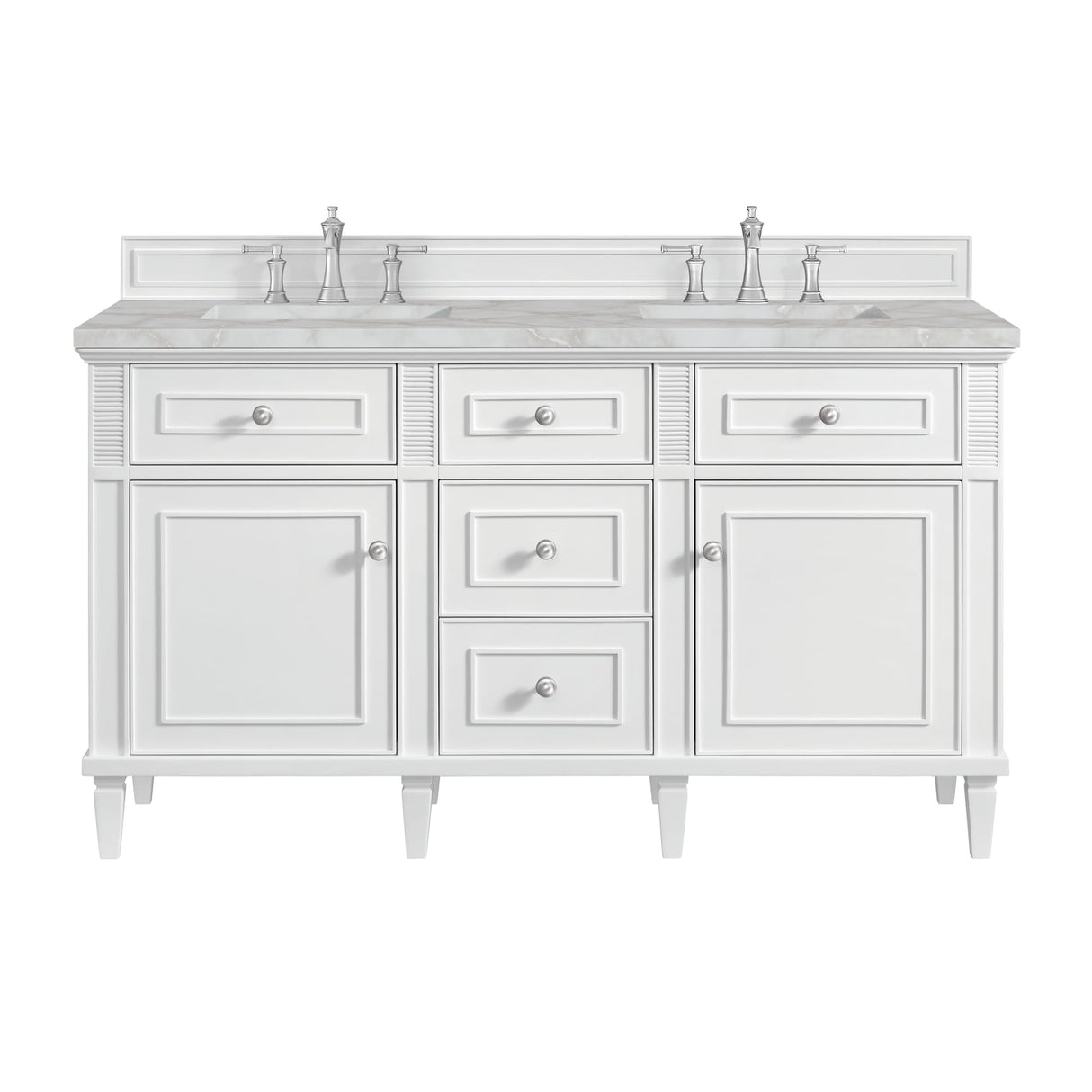 Lorelai 60" Double Vanity, Bright White w/ 3 CM Victorian Silver Silestone Top w/FreePower Wireless Charger