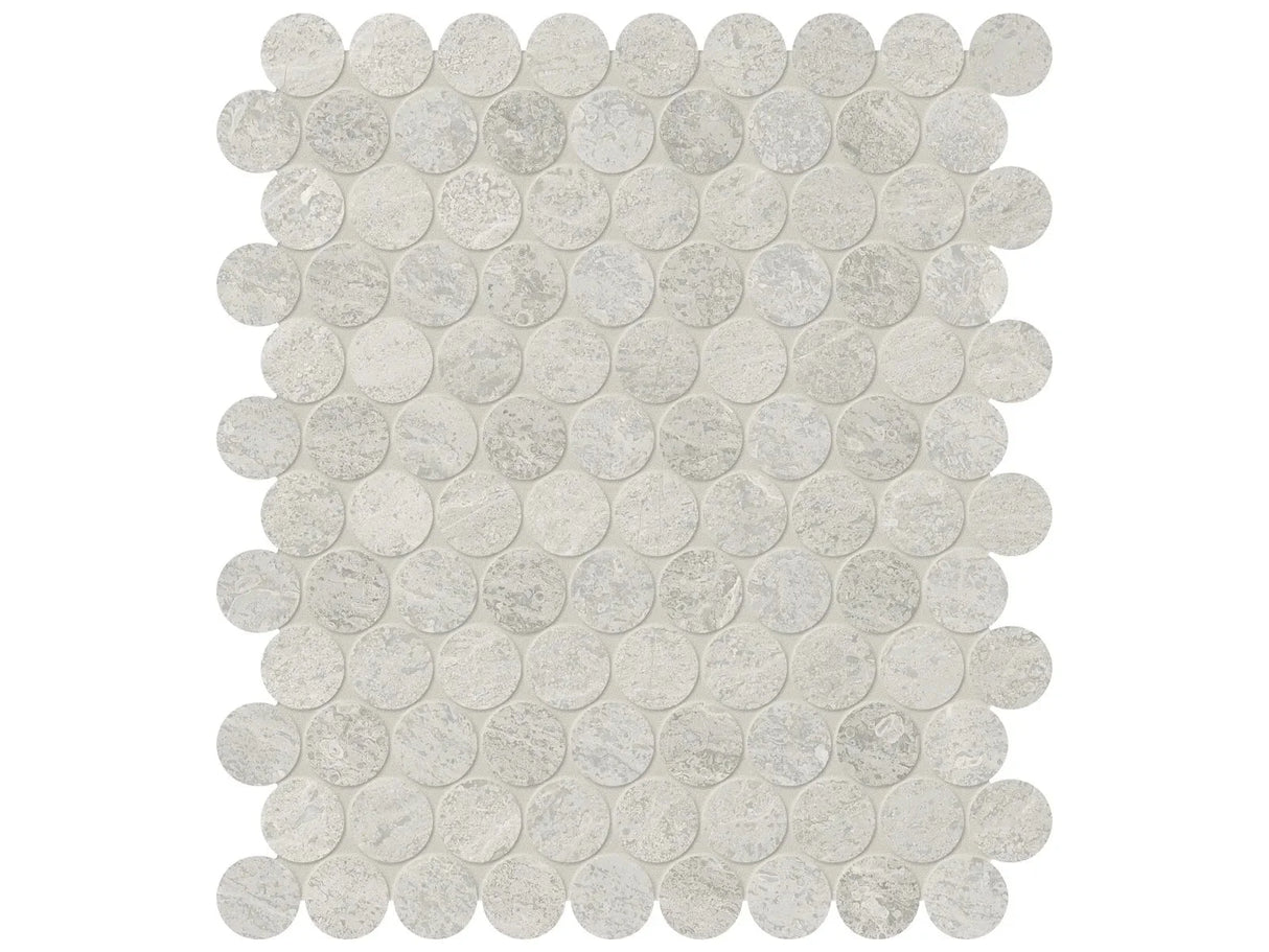 Anatolia Tile 1.25" Anciano Grigio Penny Round Honed Marble Mosaic 5001-0247-0 * 1 Sheet = .99 Sqft * Anciano Grigio Penny Round - premium natural stone mosaic tile from Anatolia Tile, available at PoshHaus showroom in Keene, NH