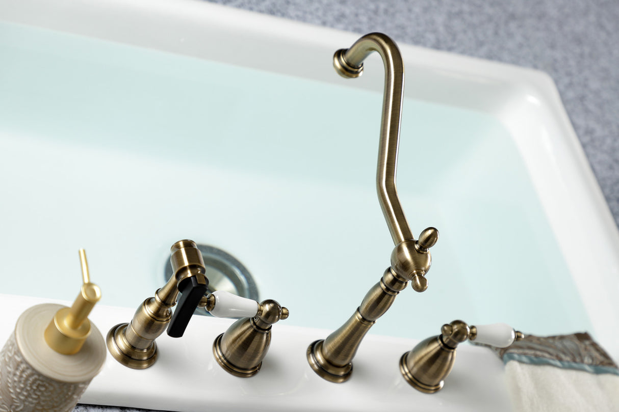 Kingston Brass KB1793PLBS Widespread Kitchen Faucet, Antique Brass