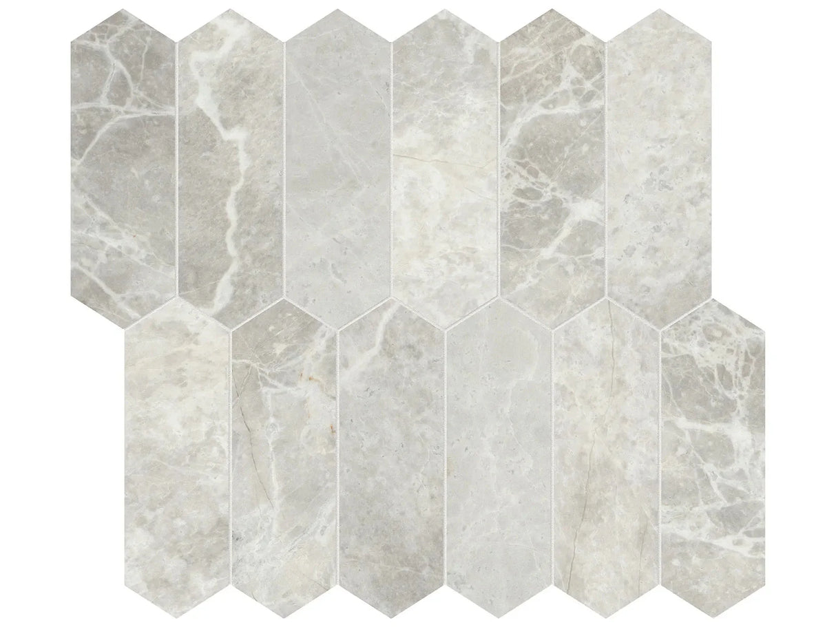 Anatolia Tile 2X6 Apollo Argento Picket Honed Marble Mosaic 5001-0373-0 * 1 Sheet = .87 Sqft * Apollo Argento Picket 2x6 - premium natural stone mosaic tile from Anatolia Tile, available at PoshHaus showroom in Keene, NH