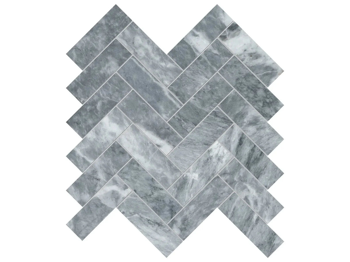 Anatolia Tile 1.25X4 Aqua Intenso Brushed Marble Mosaic 5001-0254-0 * 1 Sheet = .89 Sqft * Aqua Intenso Herringbone - premium natural stone mosaic tile from Anatolia Tile, available at PoshHaus showroom in Keene, NH